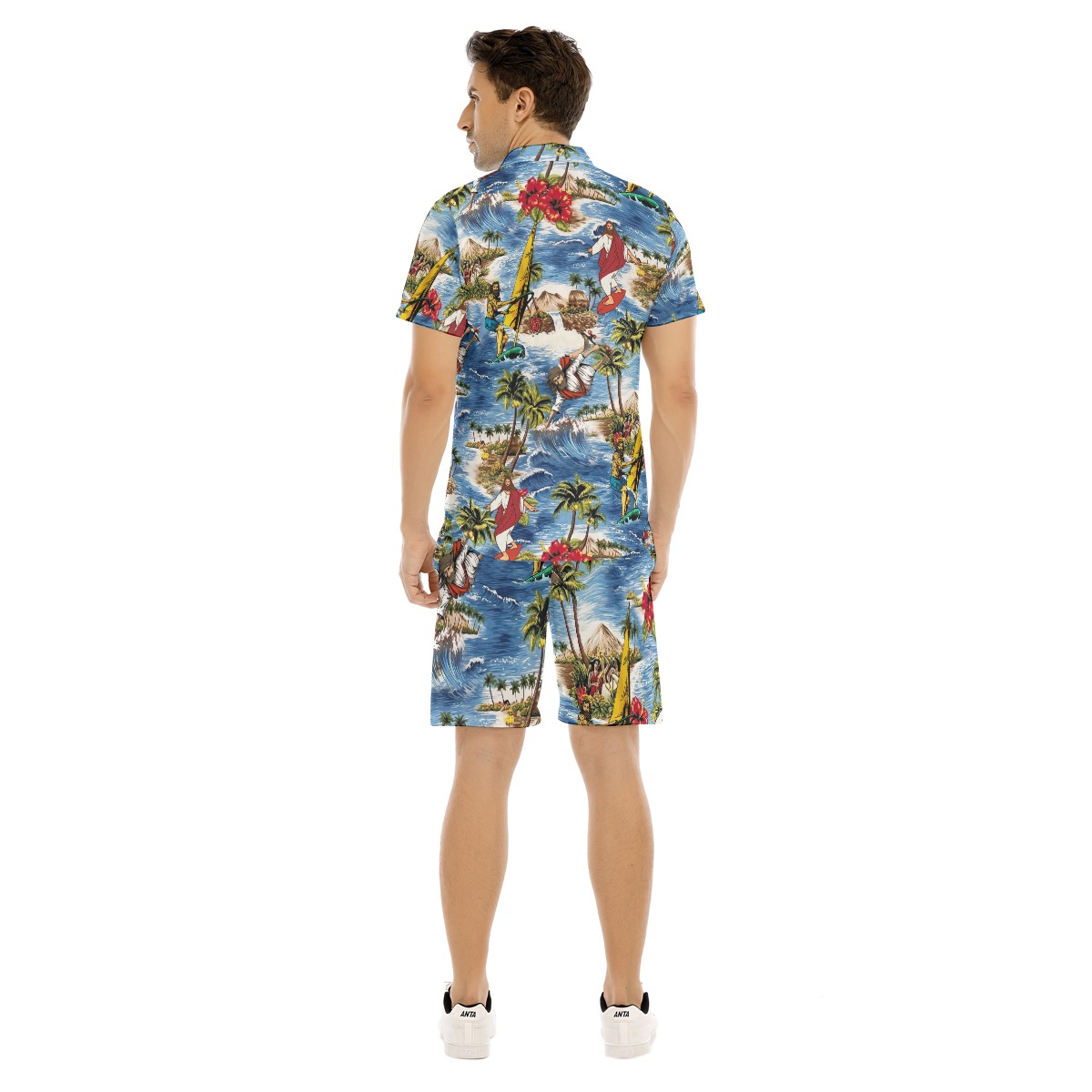 Surfing Jesus Hawaiian Shirt And Shorts For Men