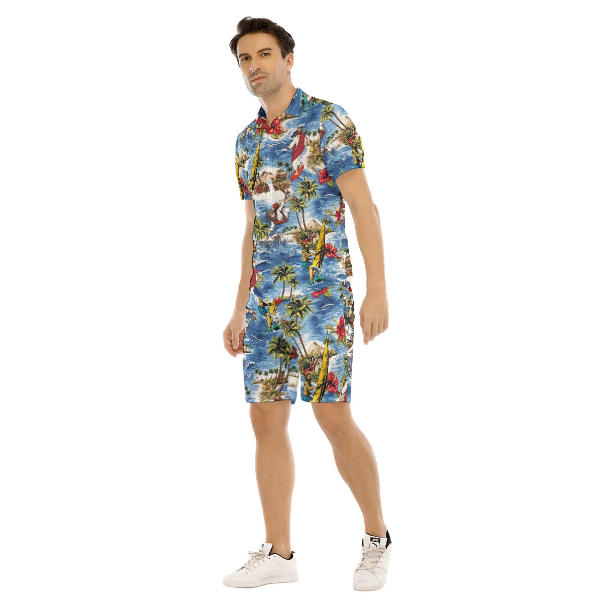 Surfing Jesus Hawaiian Shirt And Shorts For Men