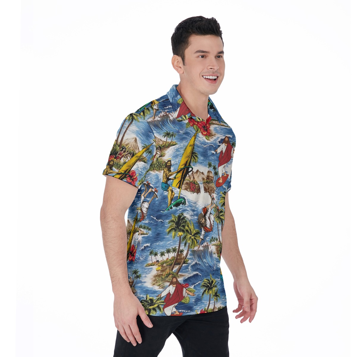 Christmas Jesus Surfing Hawaiian Polo Shirt For Men