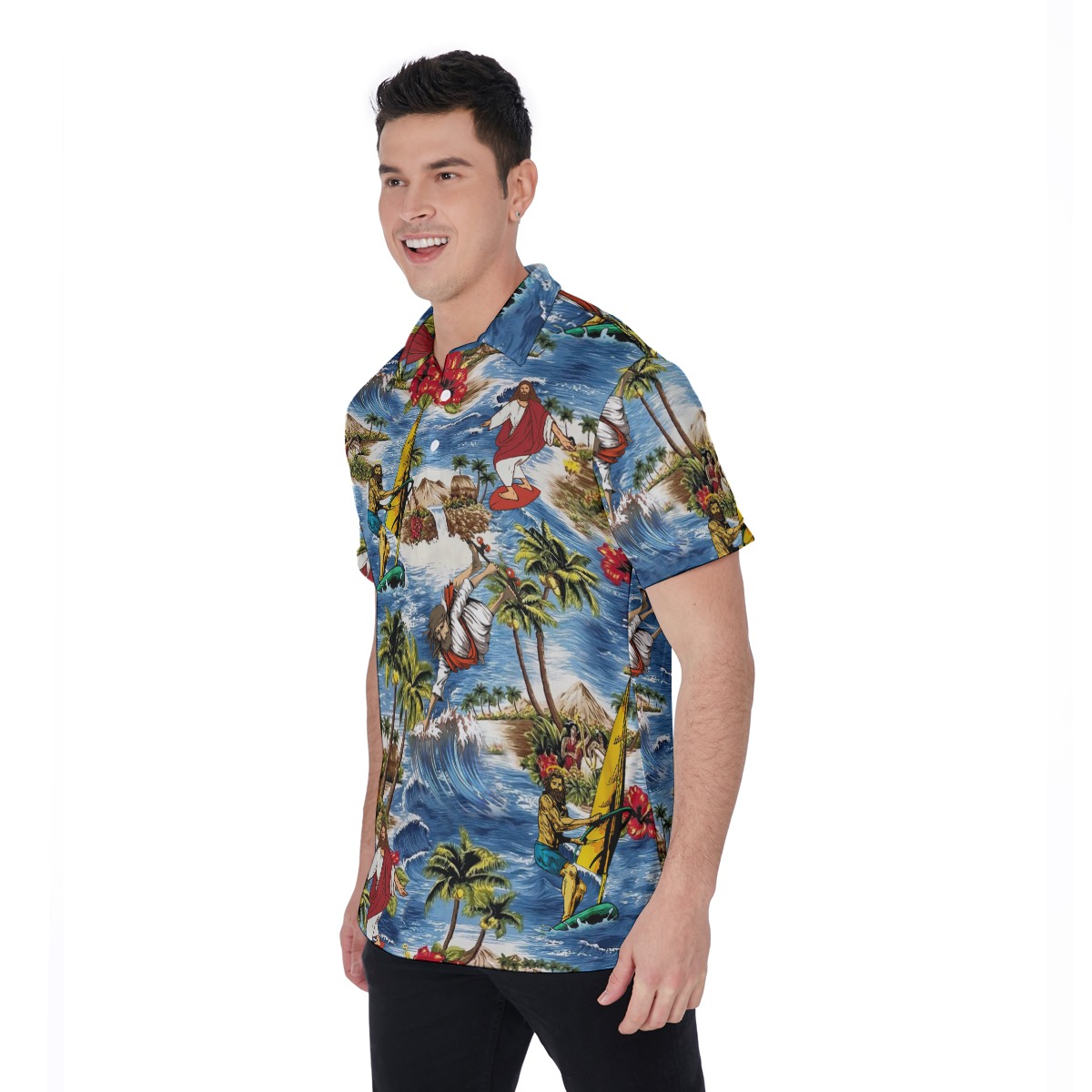 Christmas Jesus Surfing Hawaiian Polo Shirt For Men