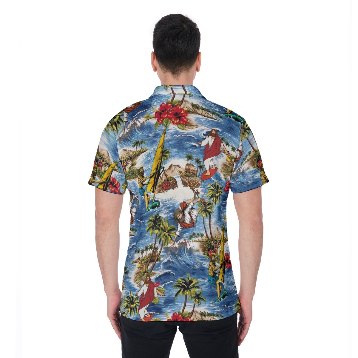Christmas Jesus Surfing Hawaiian Polo Shirt For Men