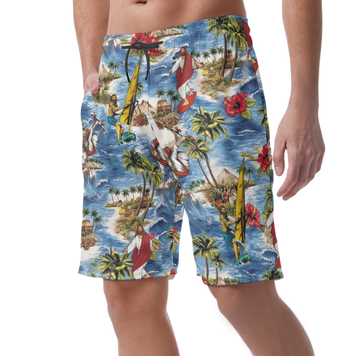Funny Jesus Hawaiian Beach Shorts For Men