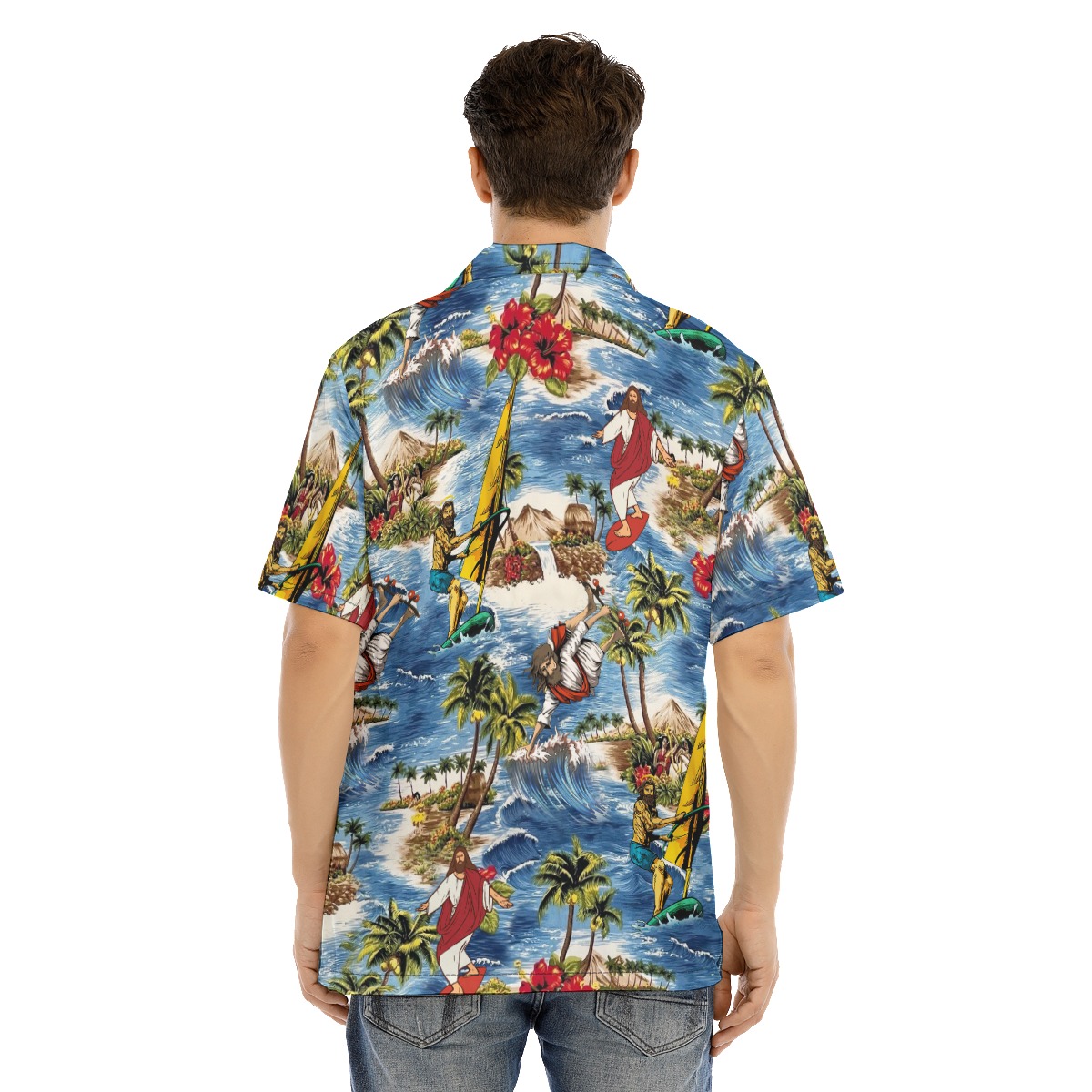 Funny Jesus Surfing Christmas Hawaiian Shirt
