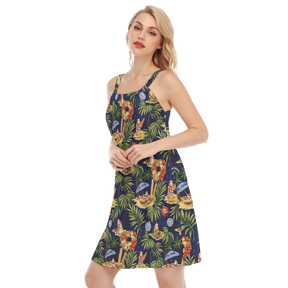 Santa Claus On Beach Christmas Hawaiian Cami Dress