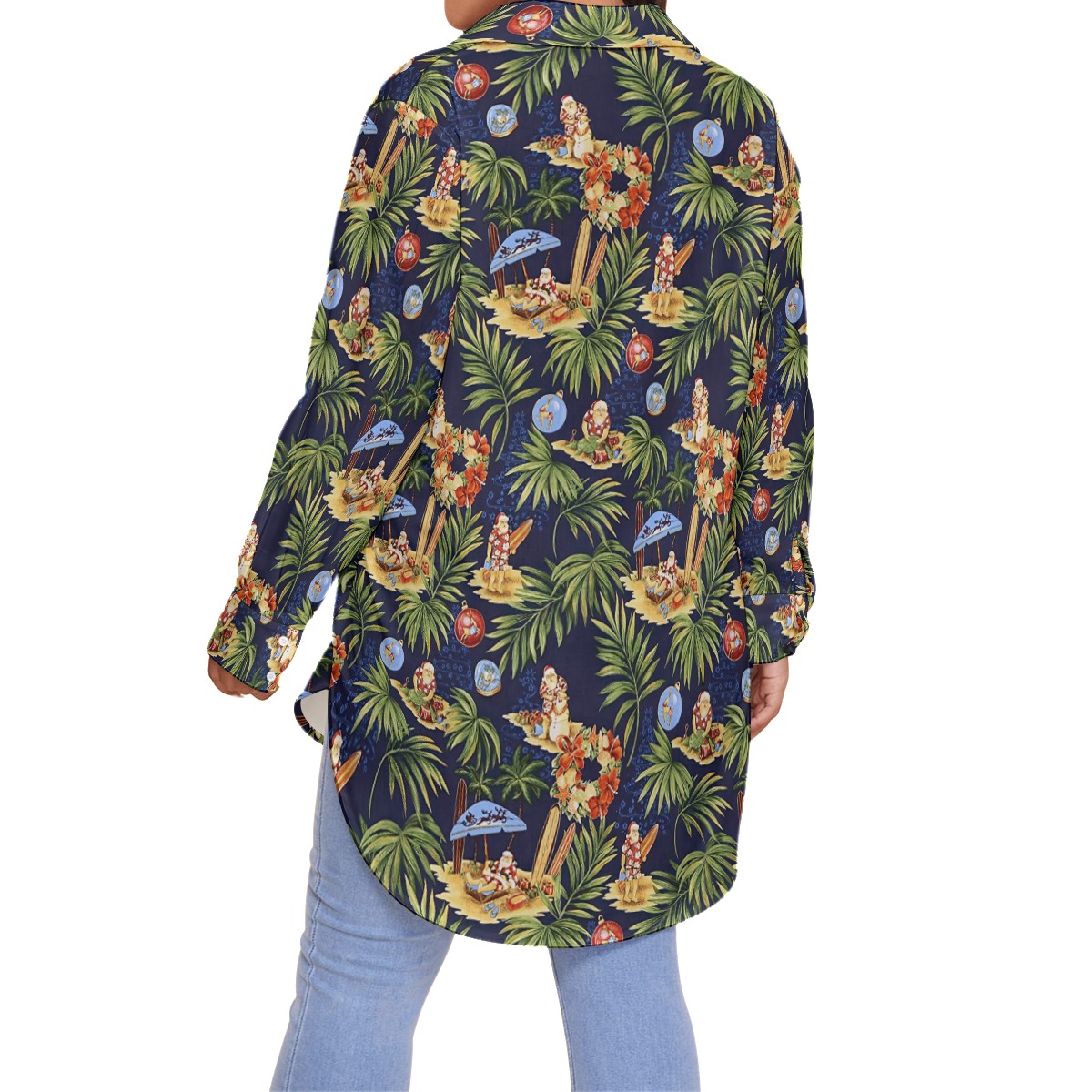 Cute Santa Claus On Beach Hawaiian Plus Size Shirt For Women