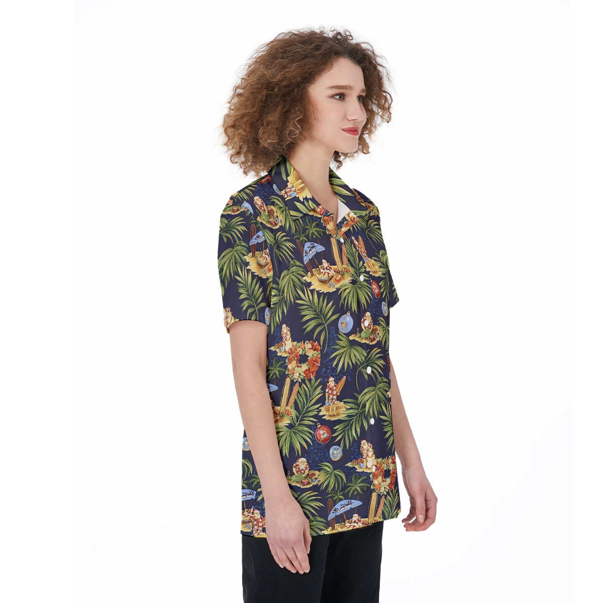Christmas Santa Claus Tropical Aloha Shirt For Women