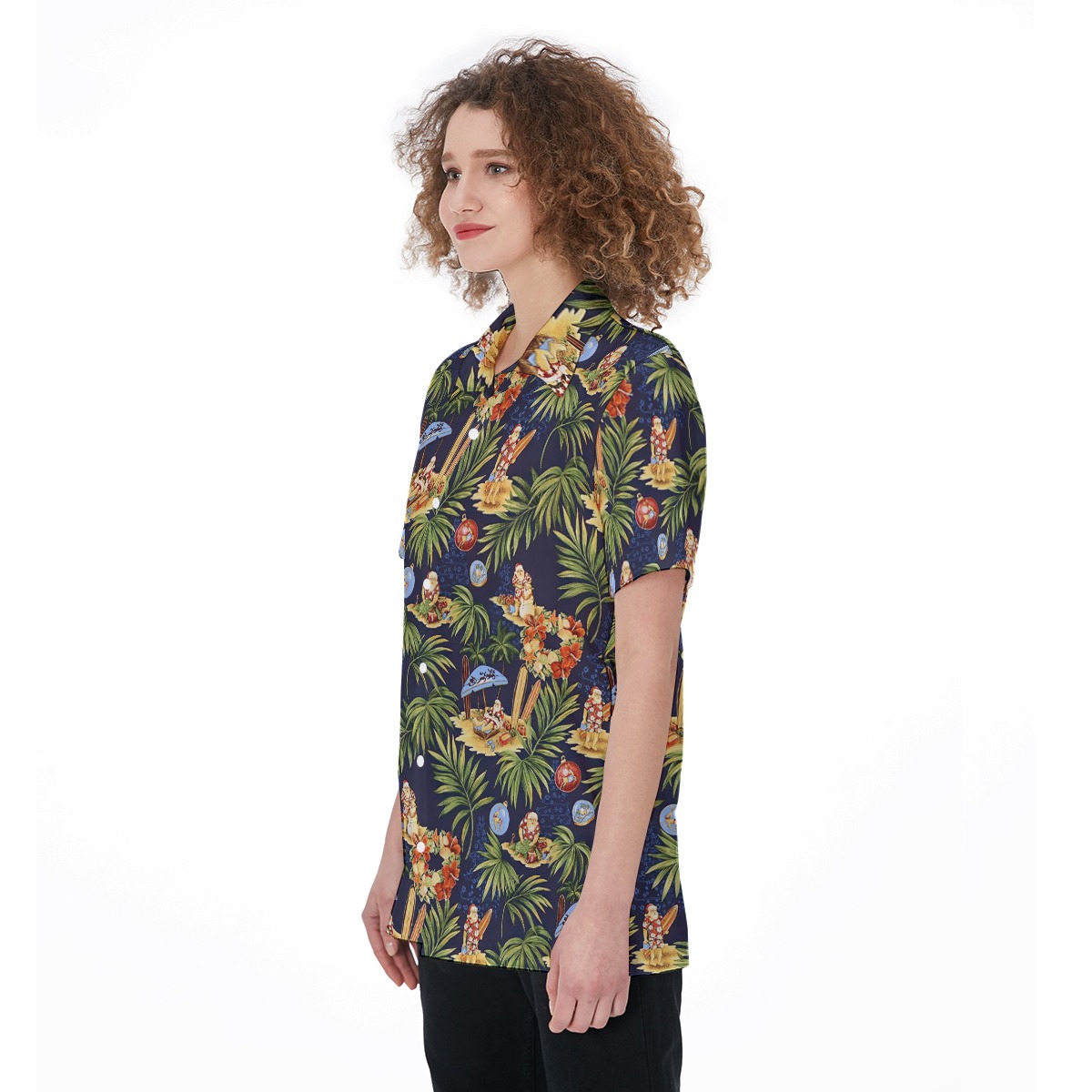 Christmas Santa Claus Tropical Aloha Shirt For Women