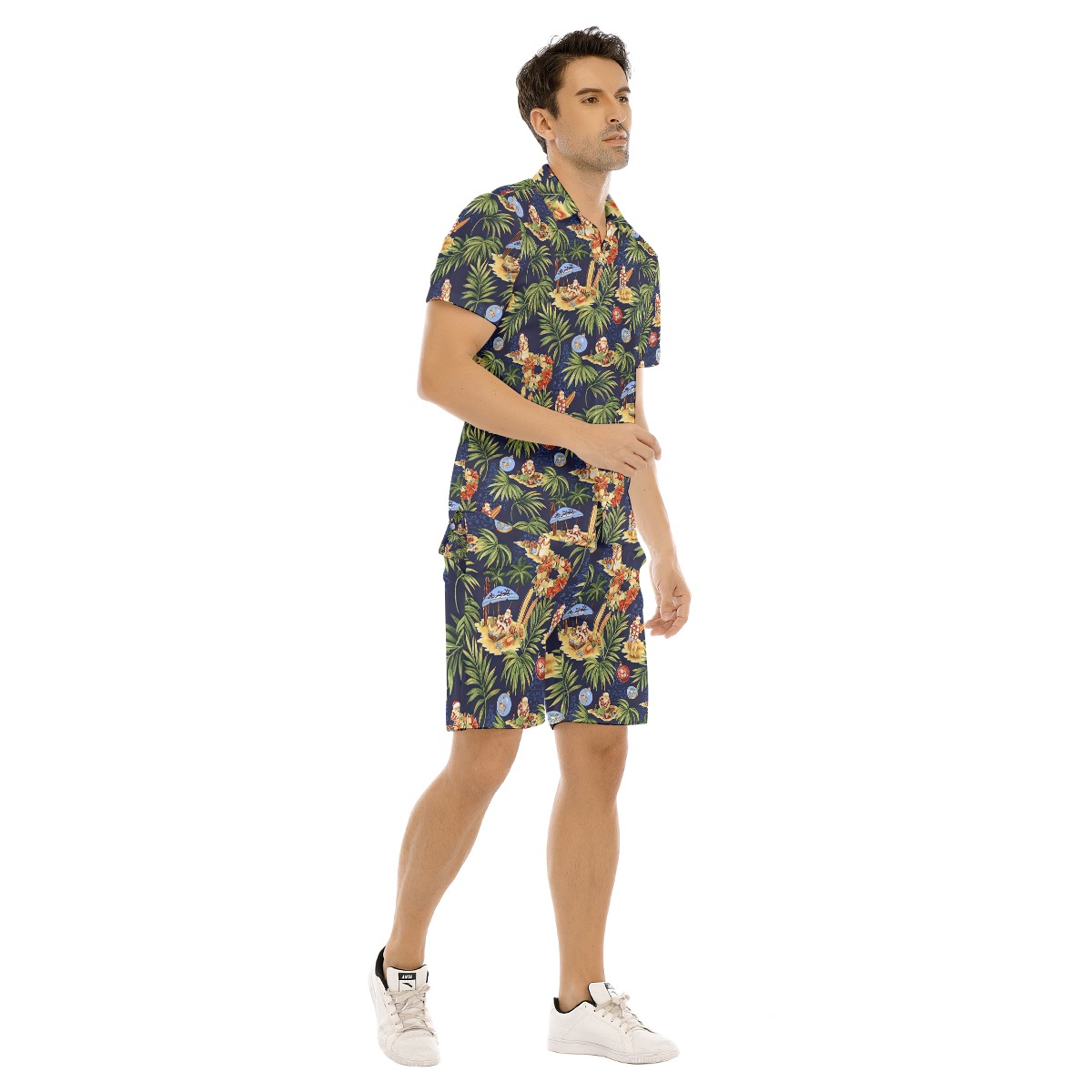 Christmas Santa Claus Tropical Vintage Hawaiian Shirt And Shorts For Men