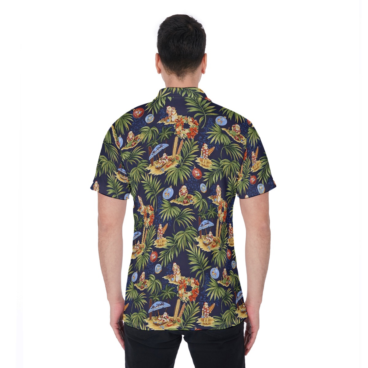 Vintage Santa Christmas Hawaiian Polo Shirt For Men