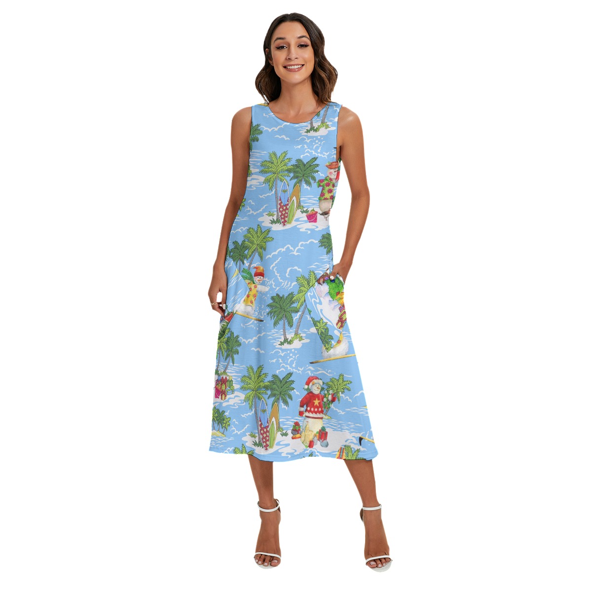 Christmas Snowman Tropical Aloha Dress With Pocket For Women