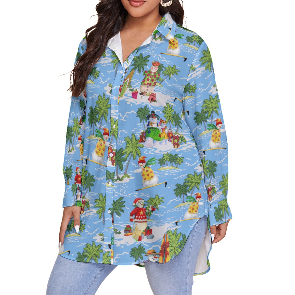 Funny Snowman On Beach Christmas Plus Size Shirt For Women