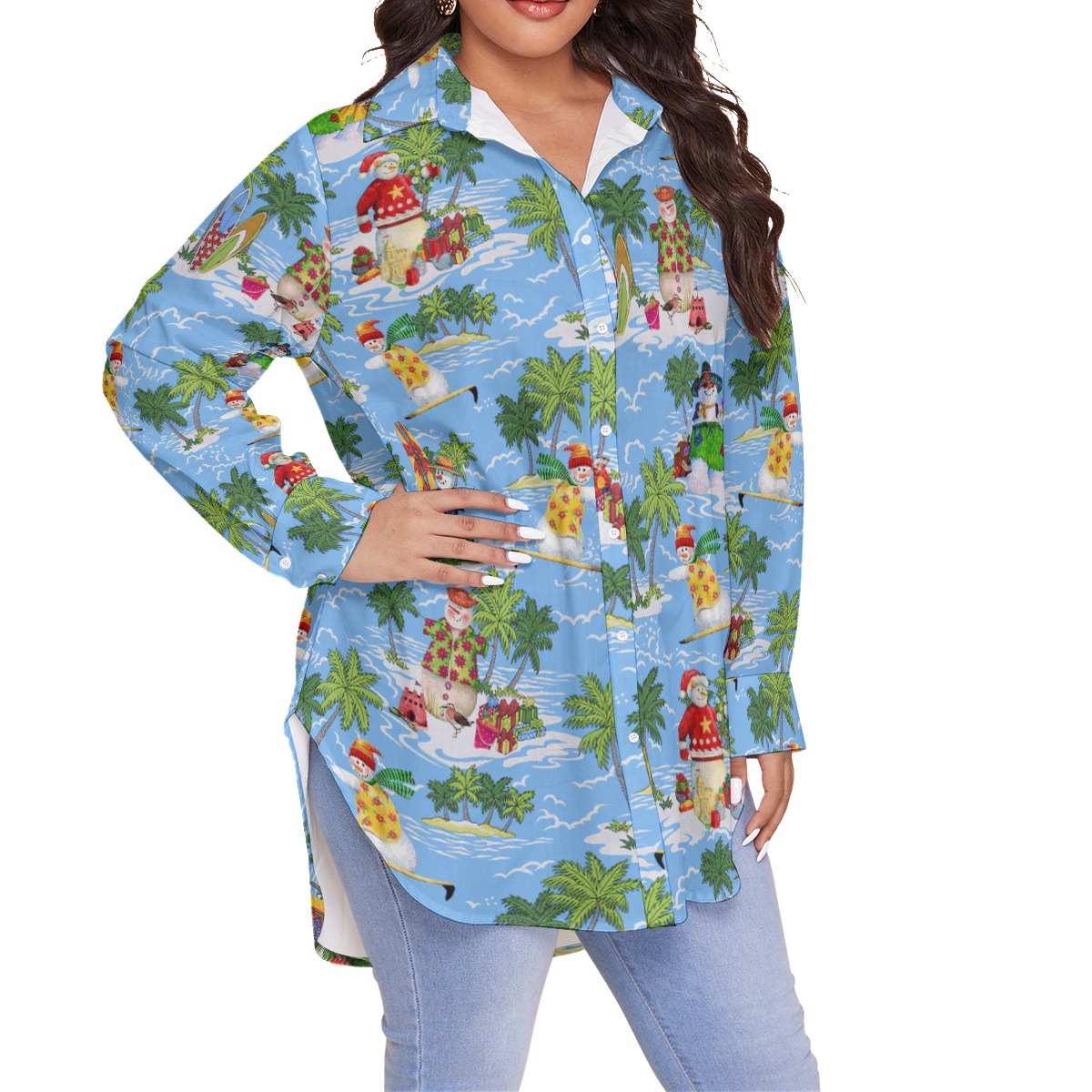 Funny Snowman On Beach Christmas Plus Size Shirt For Women