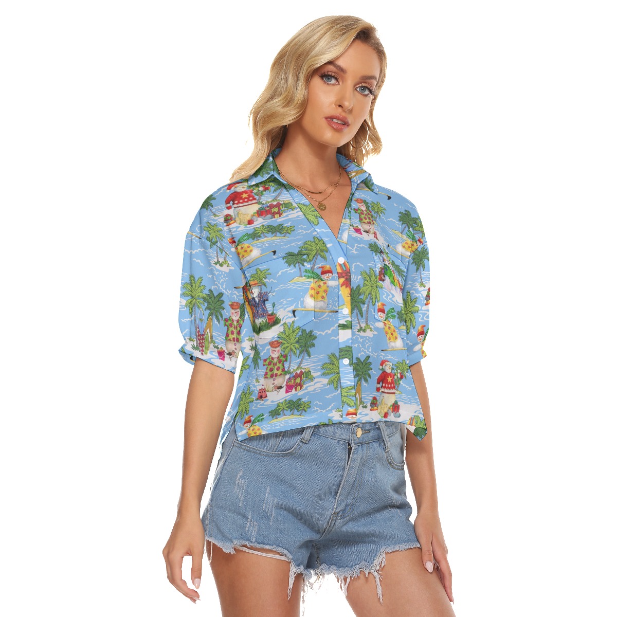 Tropical Christmas Snowman Aloha Crop Top Shirt For Women