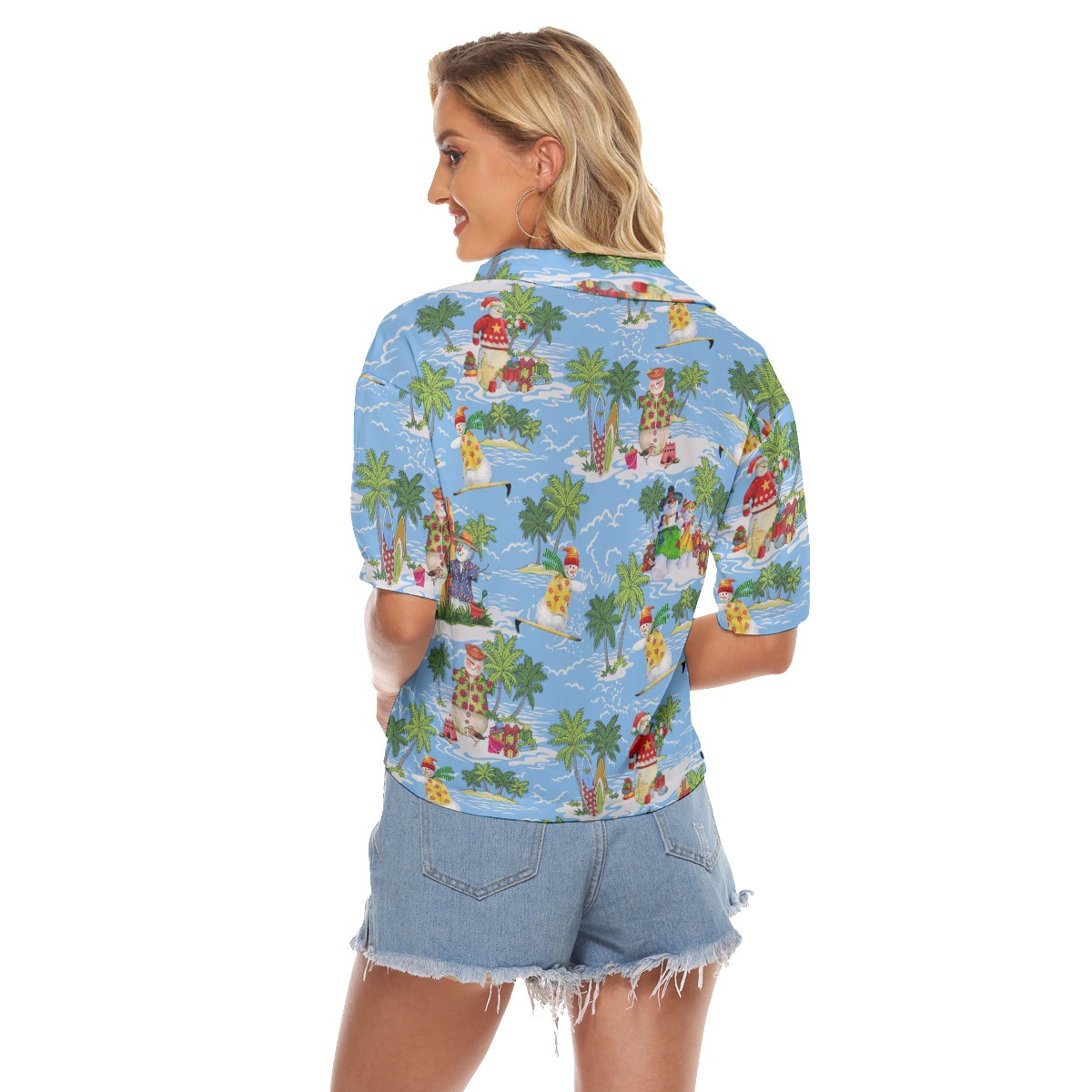 Tropical Christmas Snowman Aloha Crop Top Shirt For Women