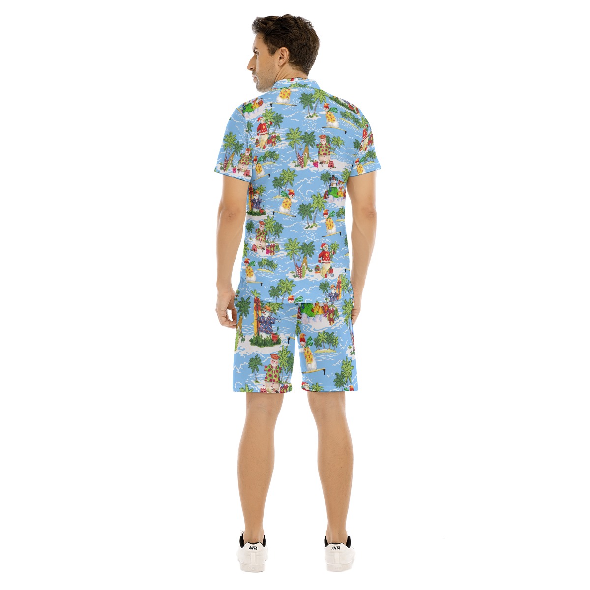 Funny Christmas Snowman On Beach Aloha Shirt And Shorts For Men