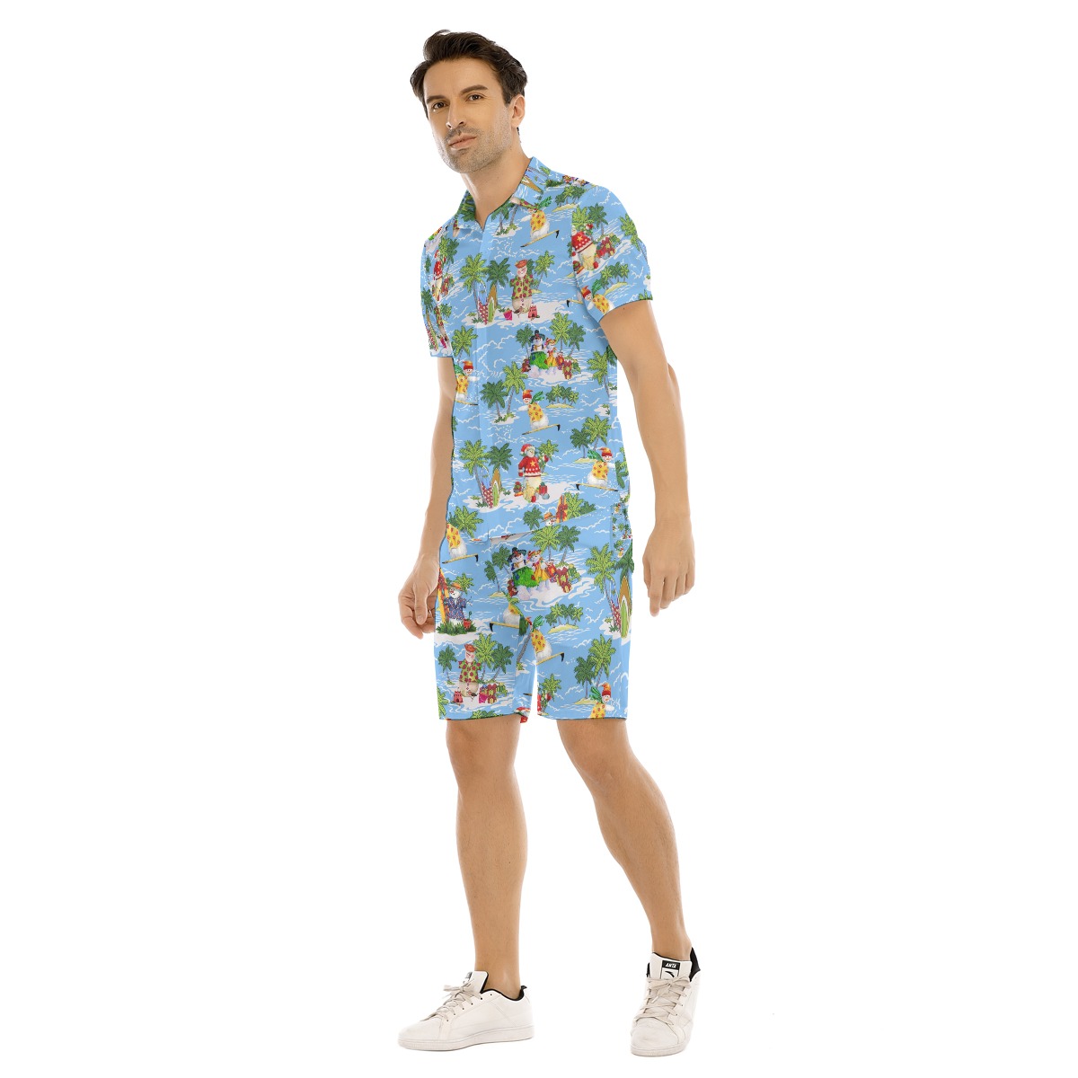 Funny Christmas Snowman On Beach Aloha Shirt And Shorts For Men