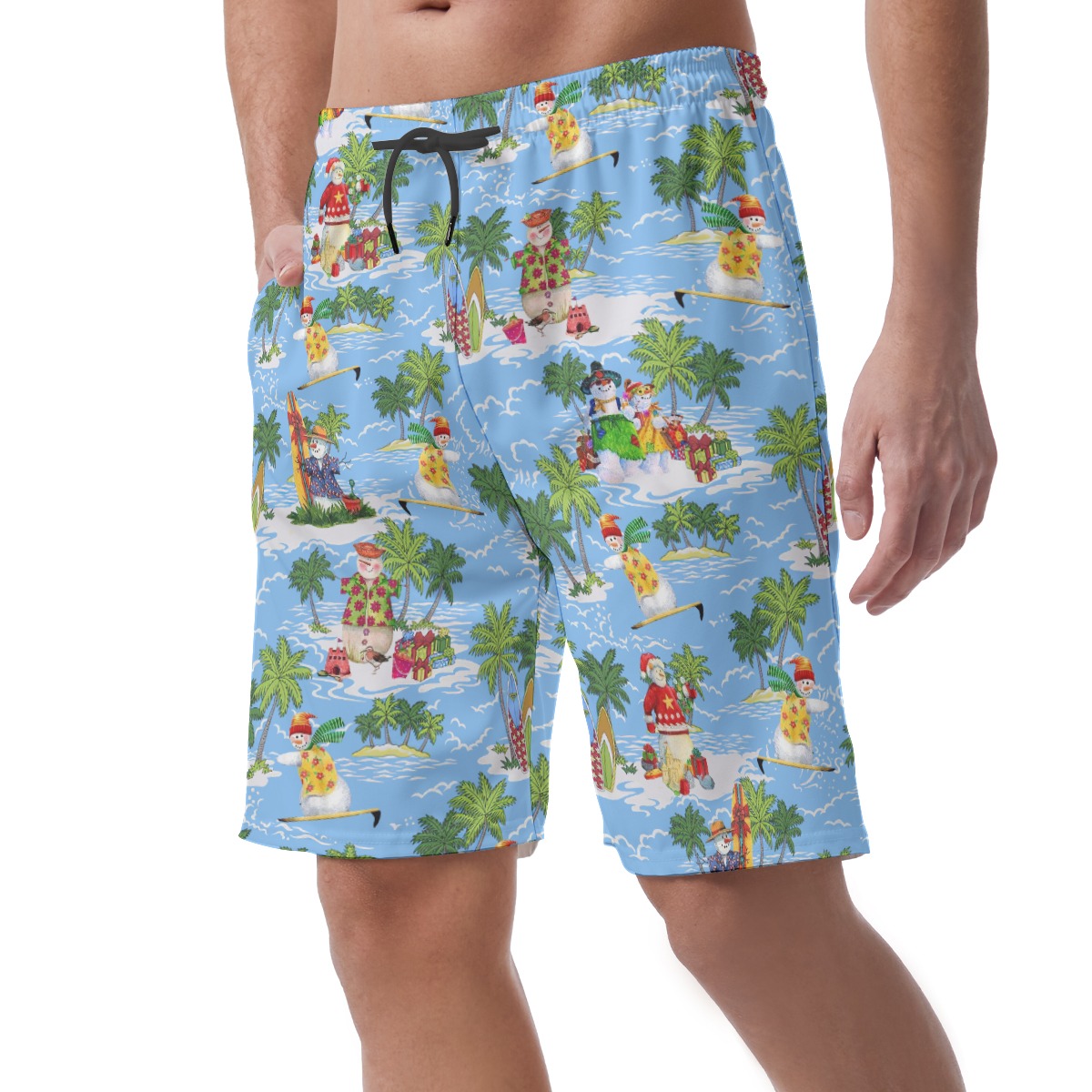 Cute Snowman On Beach Hawaiian Shorts For Men