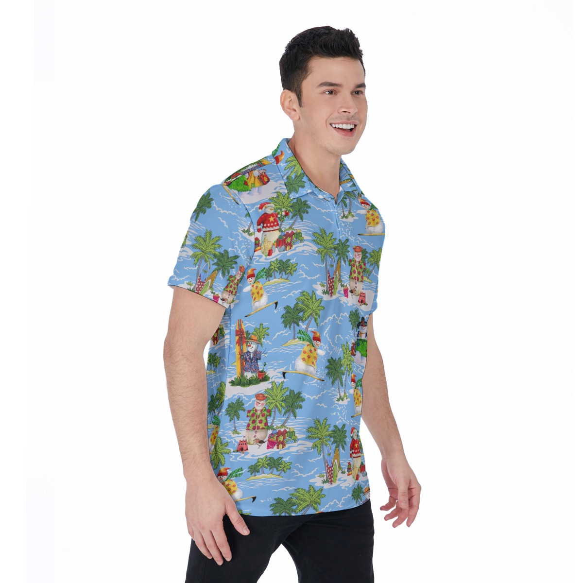 Christmas Snowman Tropical Aloha Polo Shirt For Men