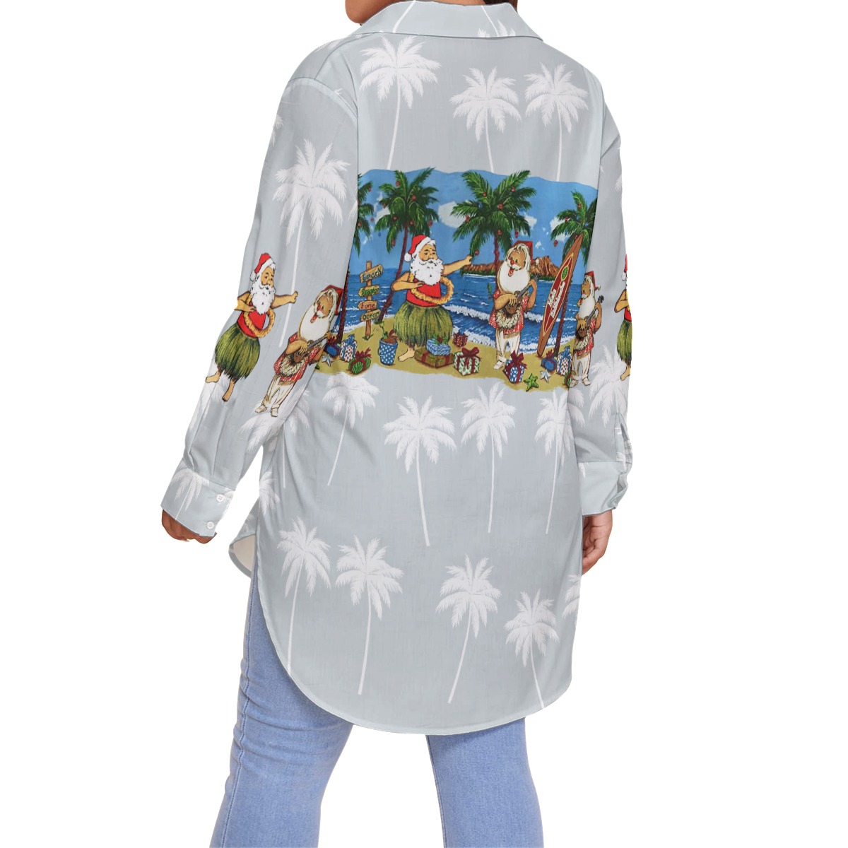 Cute Santa Claus On Beach Plus Size Hawaiian Shirt For Women