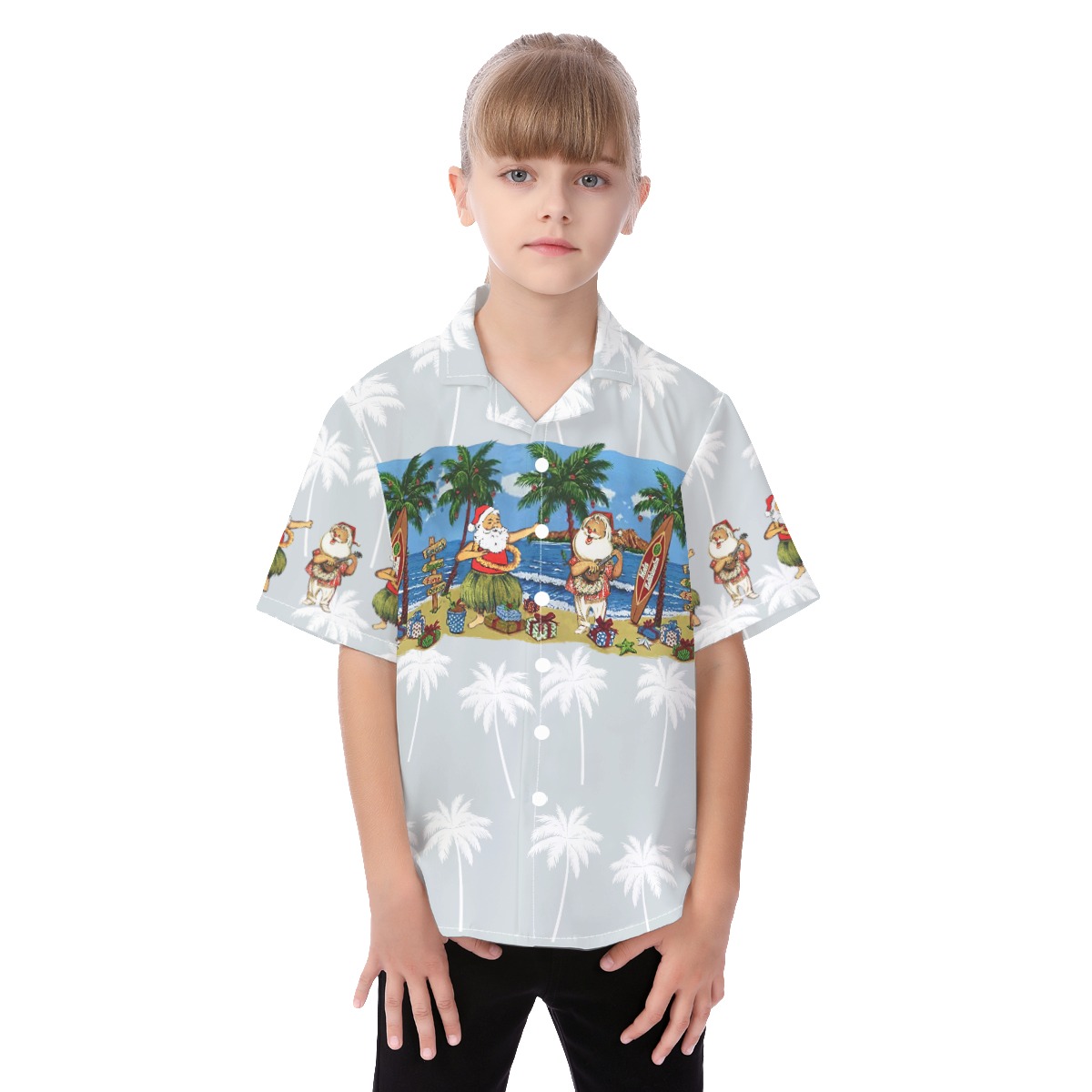 Cute Santa Claus On Beach Hawaiian Shirt For Kids - variant image 1