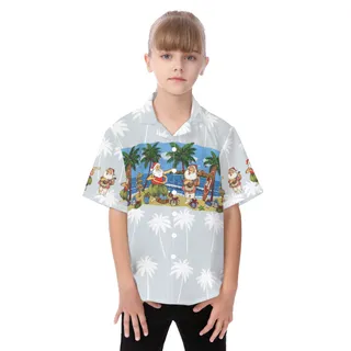 Cute Santa Claus On Beach Hawaiian Shirt For Kids