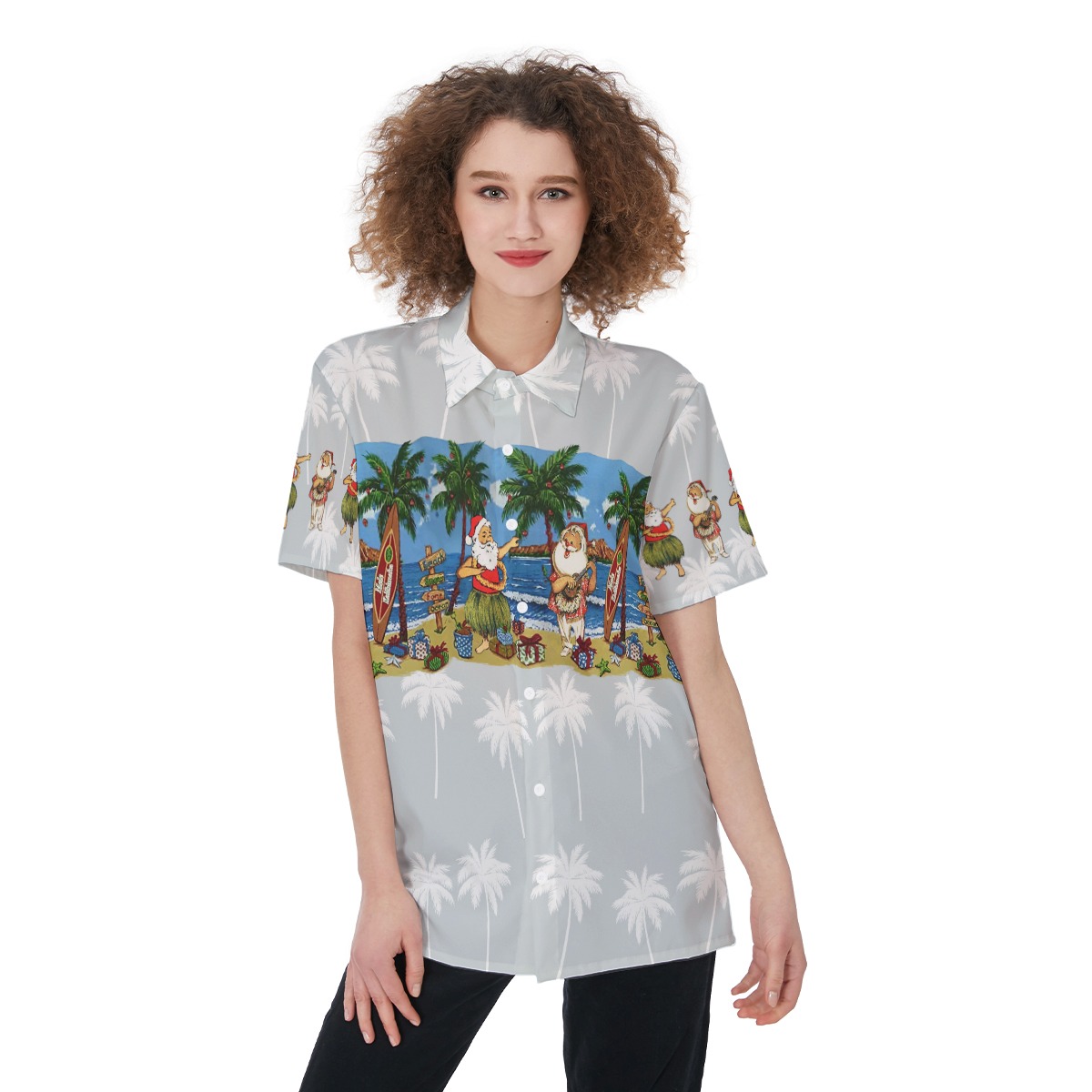 Cute Santa Claus On Beach Aloha Shirt For Women - variant image 1