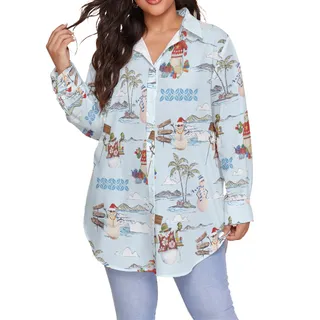 Cute Snowman Christmas Plus Size Hawiian Shirt For Women
