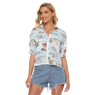 Christmas Snowman Hawaiian Crop Top Shirt For Women