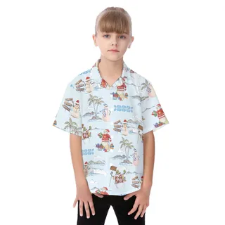 Cute Christmas Snowman Hawaiian Button Up Shirt For Kids