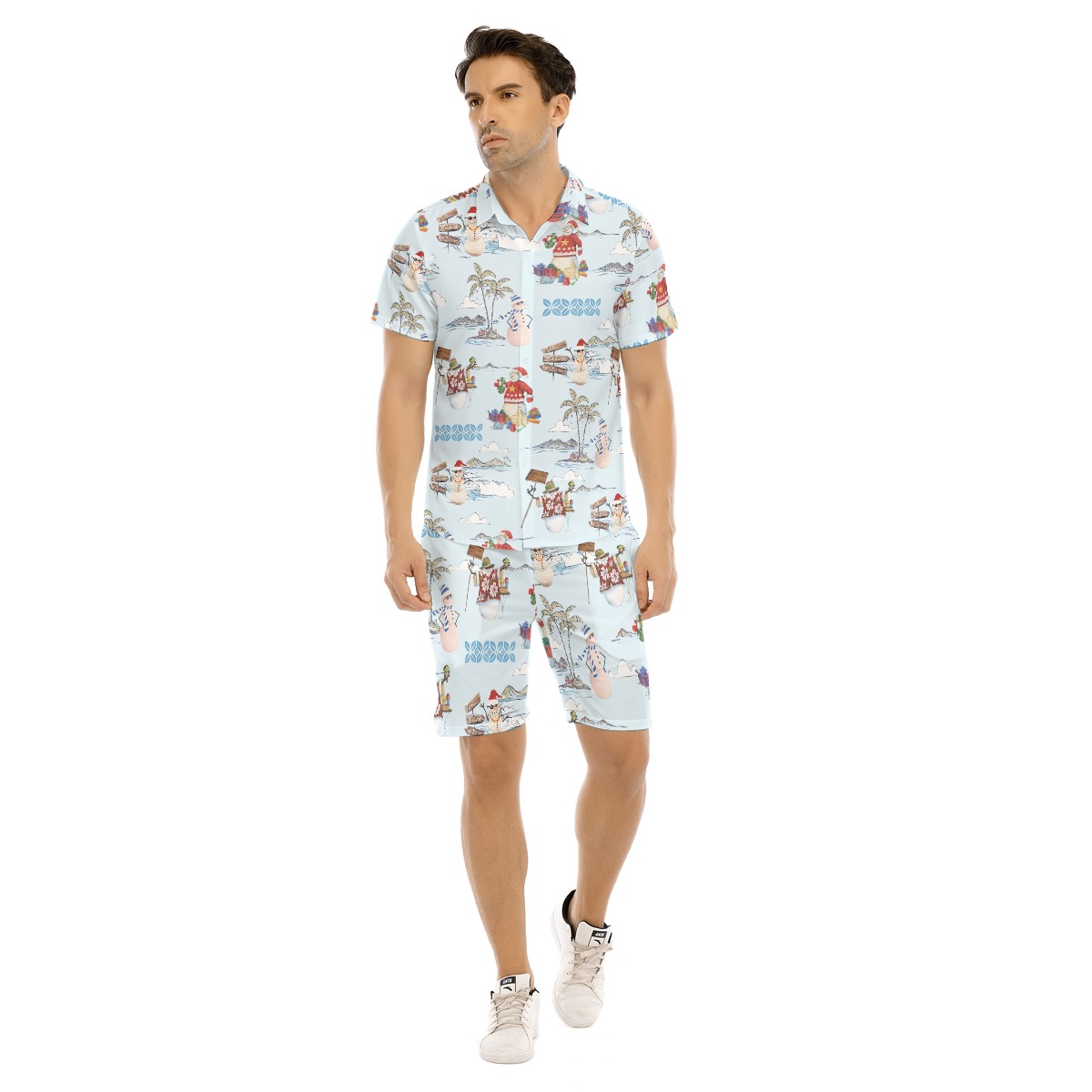 Christmas Snowman Tropical Aloha Shirt And Shorts For Men - variant image 1