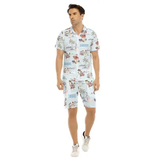Christmas Snowman Tropical Aloha Shirt And Shorts For Men