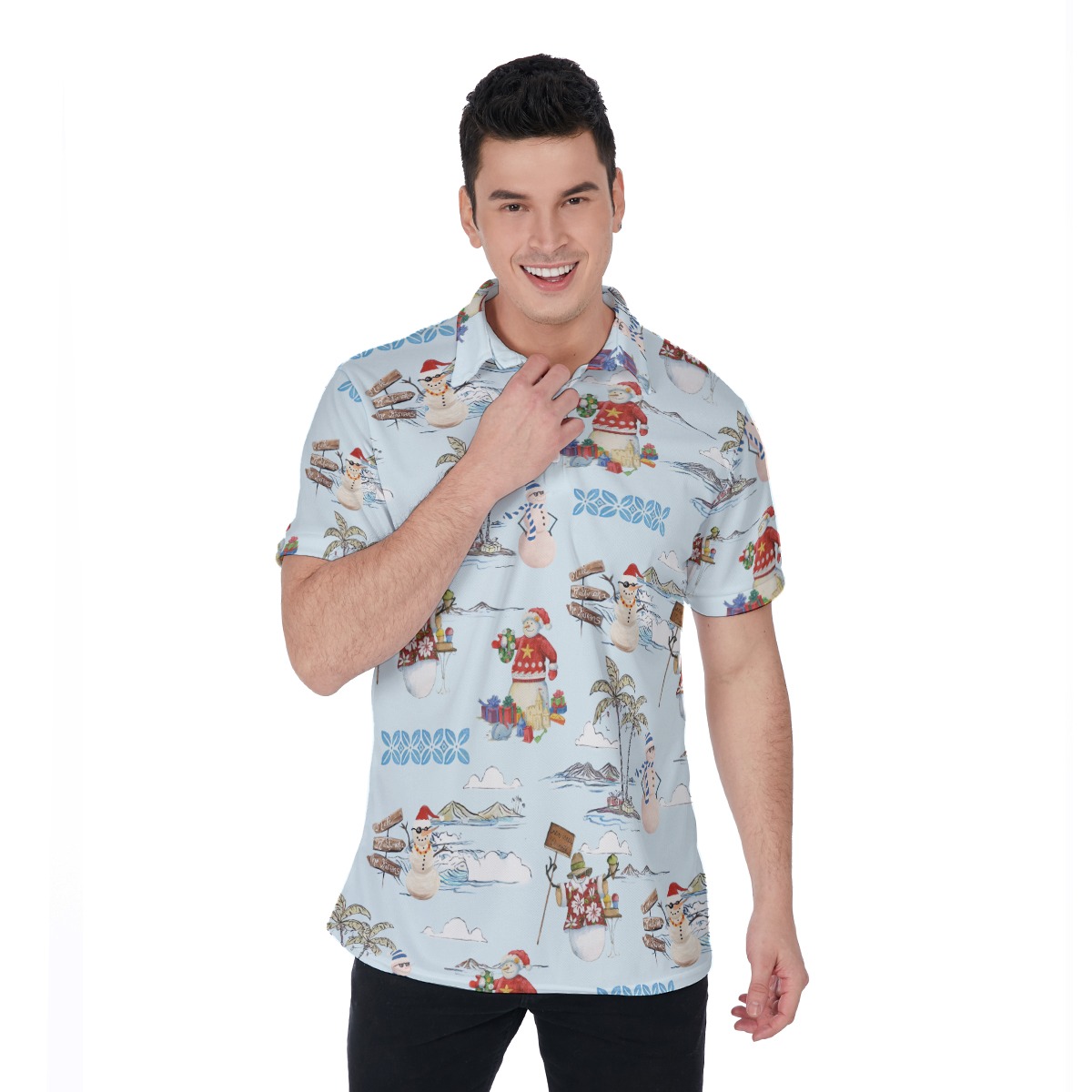 Christmas Snowman Hawaiian Polo Shirt - variant image 1