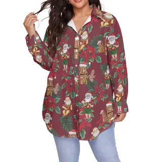 Cute Santa Claus Playing Ukulele Christmas Women's Plus Size Hawaiian Shirt