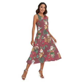 Christmas Tiki And Santa Hawaiian Dress With Pocket For Women