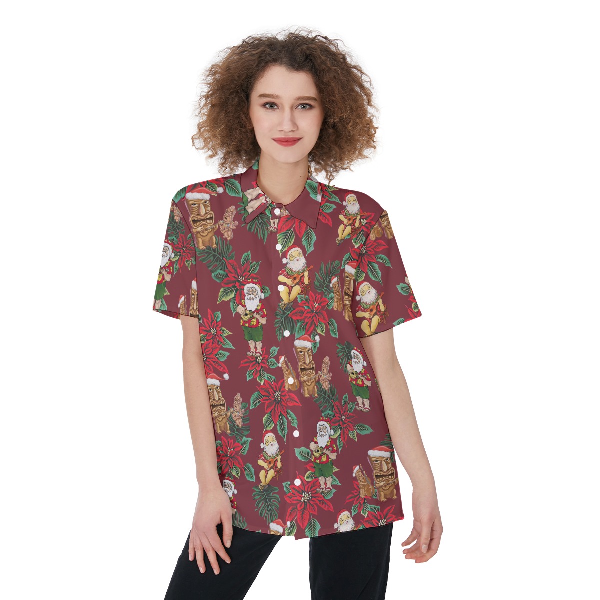 Chrismas Tiki And Santa Hawaiian Shirt For Women - variant image 1