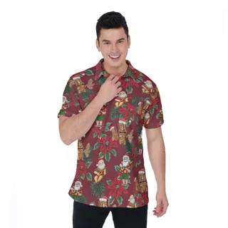 Poinsettia Flowers Santa Hawaiian Polo Shirt For Men