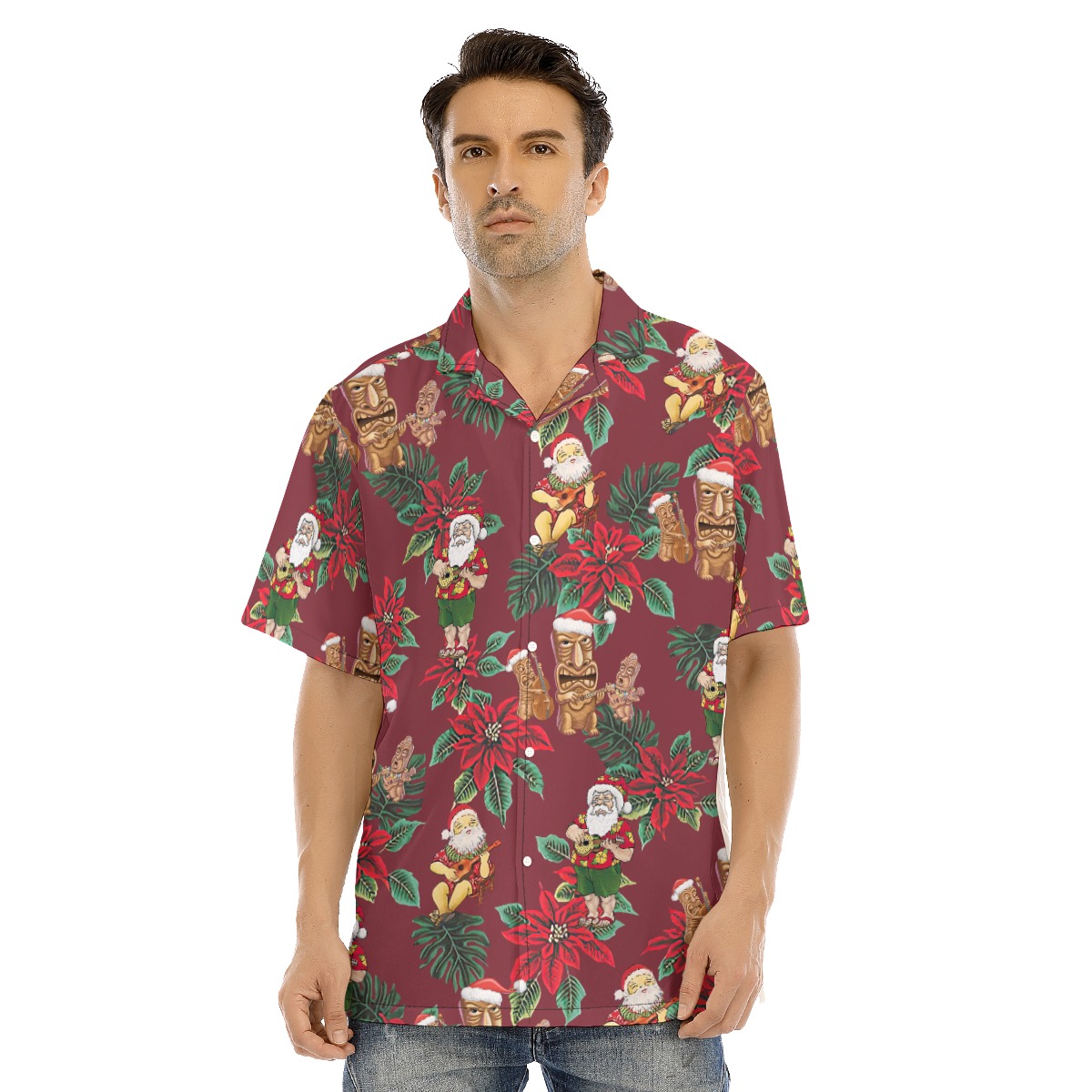 Christmas Tiki And Santa Hawaiian Shirt - variant image 1