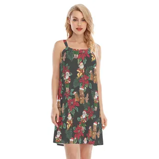 Santa Claus Poinsettia Flowers Hawaiian Dress For Women