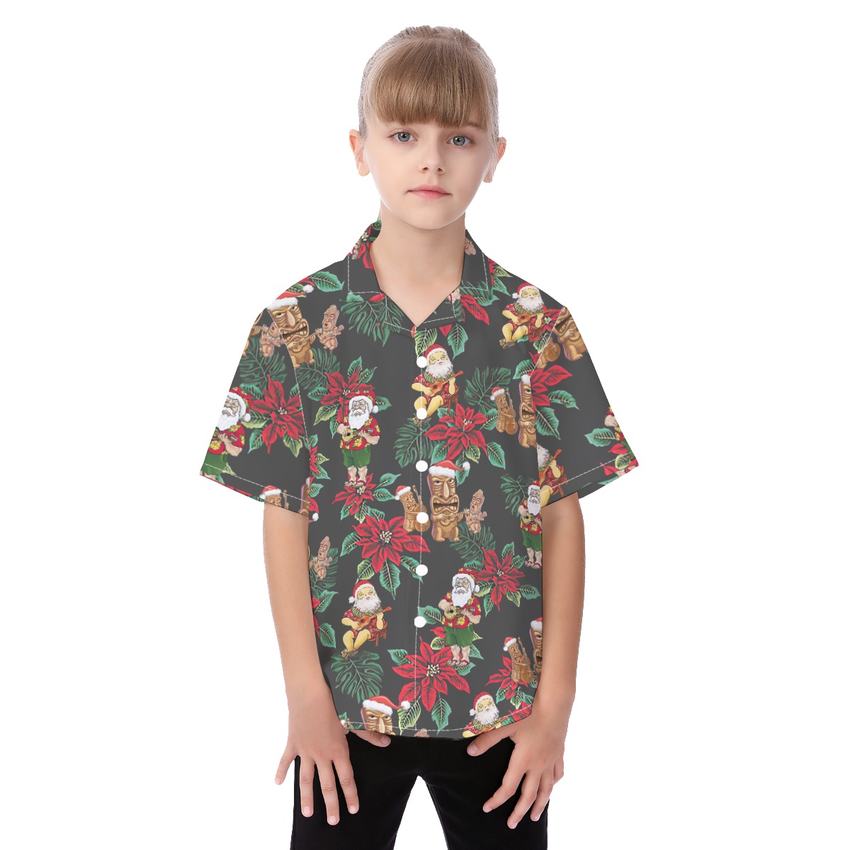 Santa Claus Poinsettia Christmas Hawaiian Shirt For Kids - variant image 1