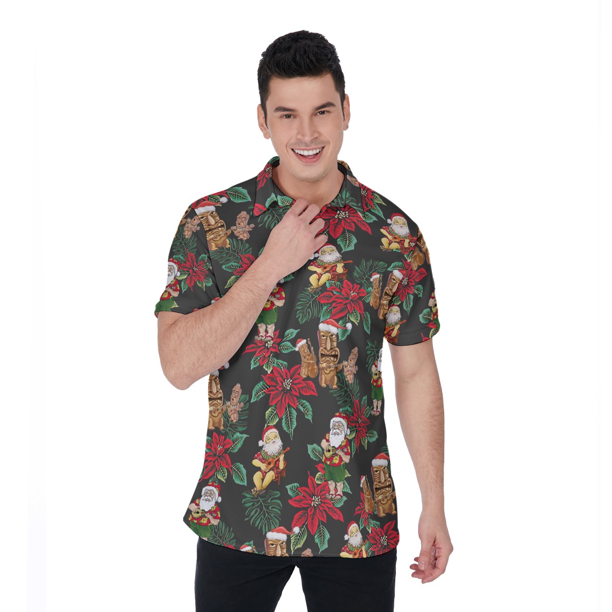 Santa Claus And Tiki Christmas Aloha Polo Shirt For Men - variant image 1