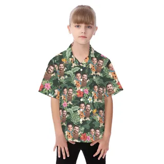 Matching Custom Face Hawaiian Button Up Shirt For Kids