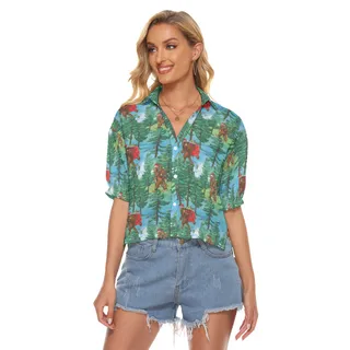 Christmas Bigfoot Xmas Hawaiian Shirt Crop Top For Women