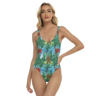 Christmas Bigfoot Hawaiian One Piece Swimsuit For Women