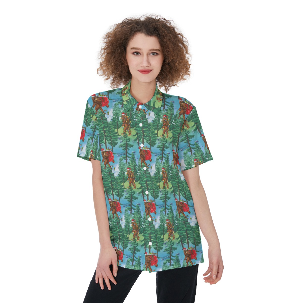 Funny Bigfoot Women's Christmas Hawaiian Shirt - variant image 1