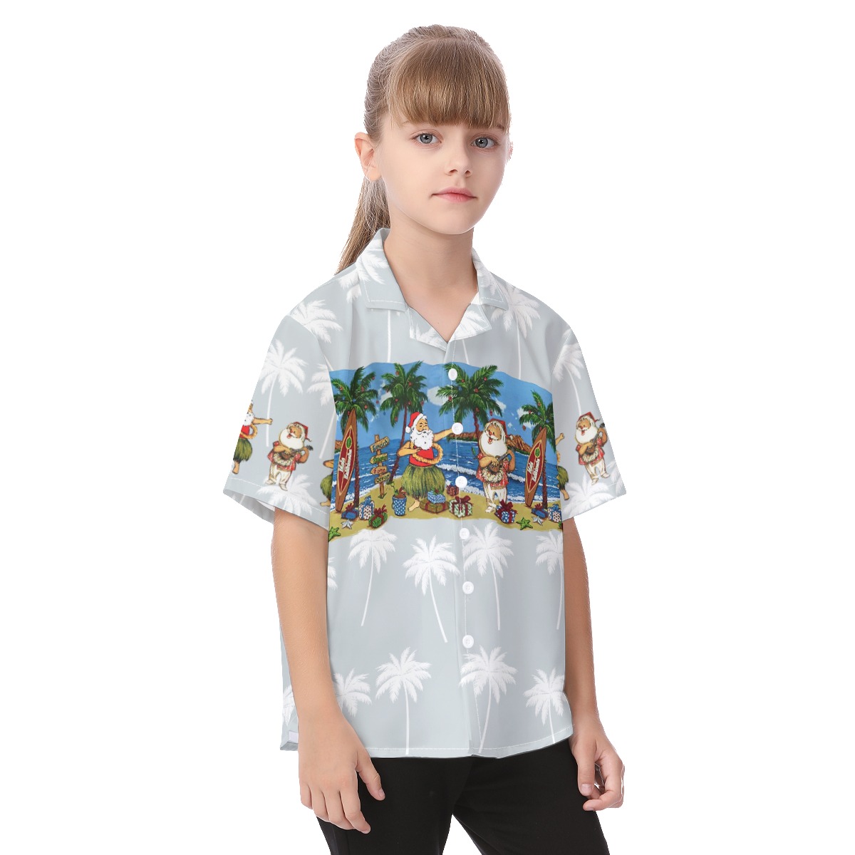 Cute Santa Claus On Beach Hawaiian Shirt For Kids