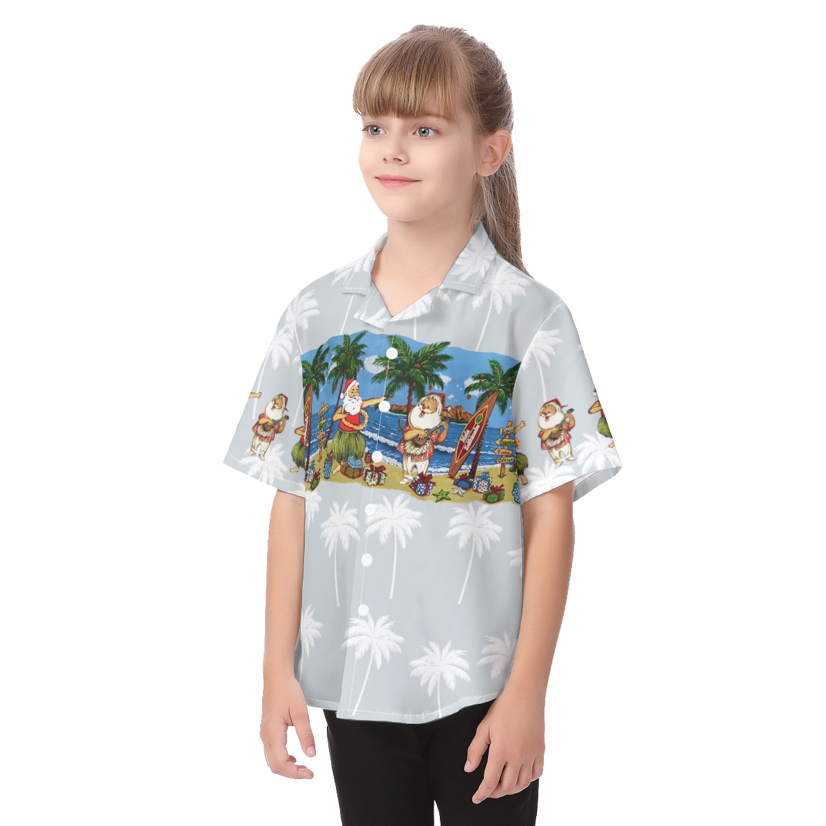 Cute Santa Claus On Beach Hawaiian Shirt For Kids