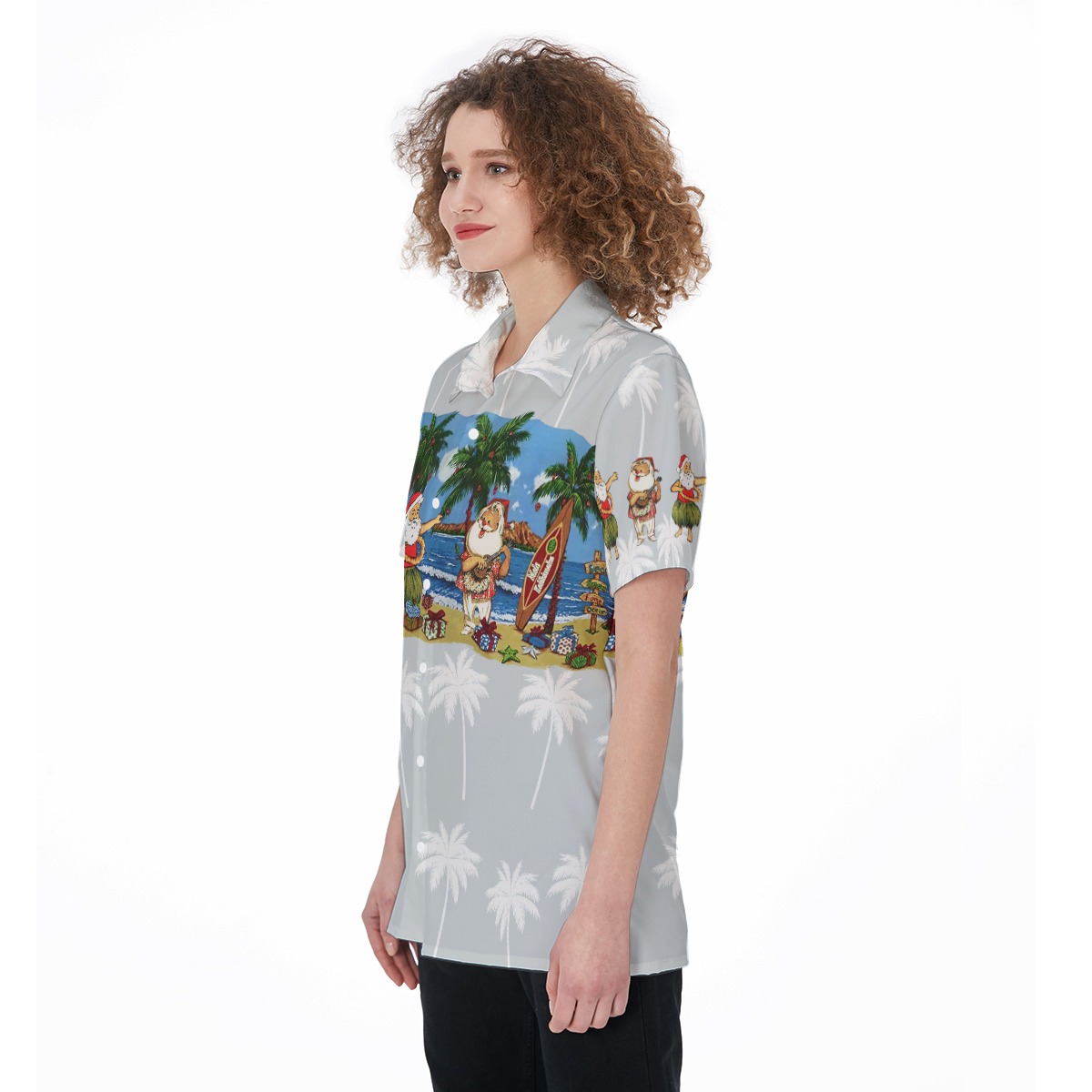 Cute Santa Claus On Beach Aloha Shirt For Women