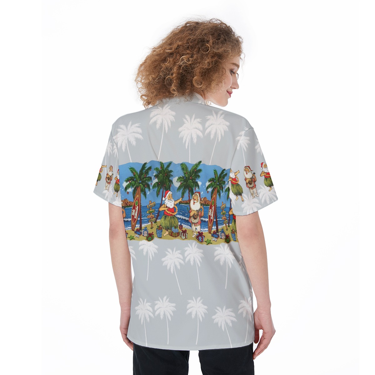 Cute Santa Claus On Beach Aloha Shirt For Women