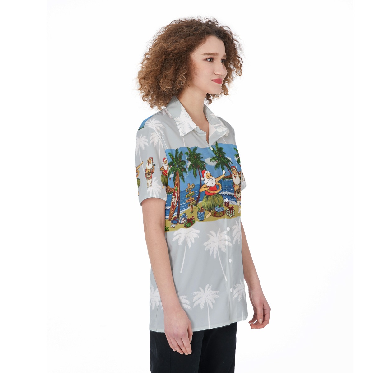 Cute Santa Claus On Beach Aloha Shirt For Women