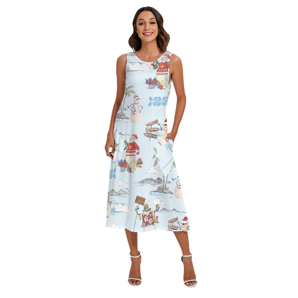 Christmas Snowman Aloha Dress With Pocket For Women